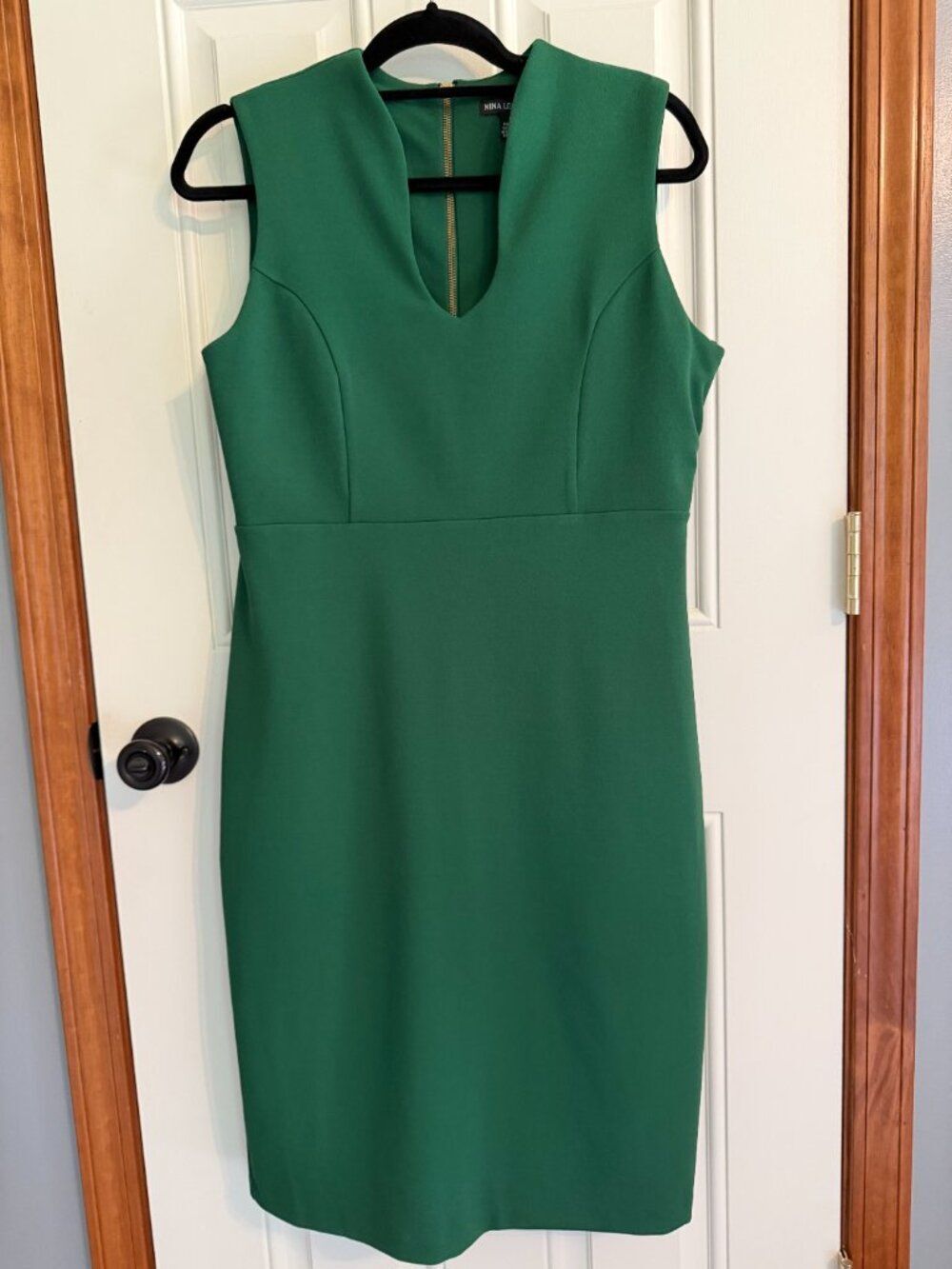 Nina Leonard Women's U-Neck Midi Sheath Dress size L